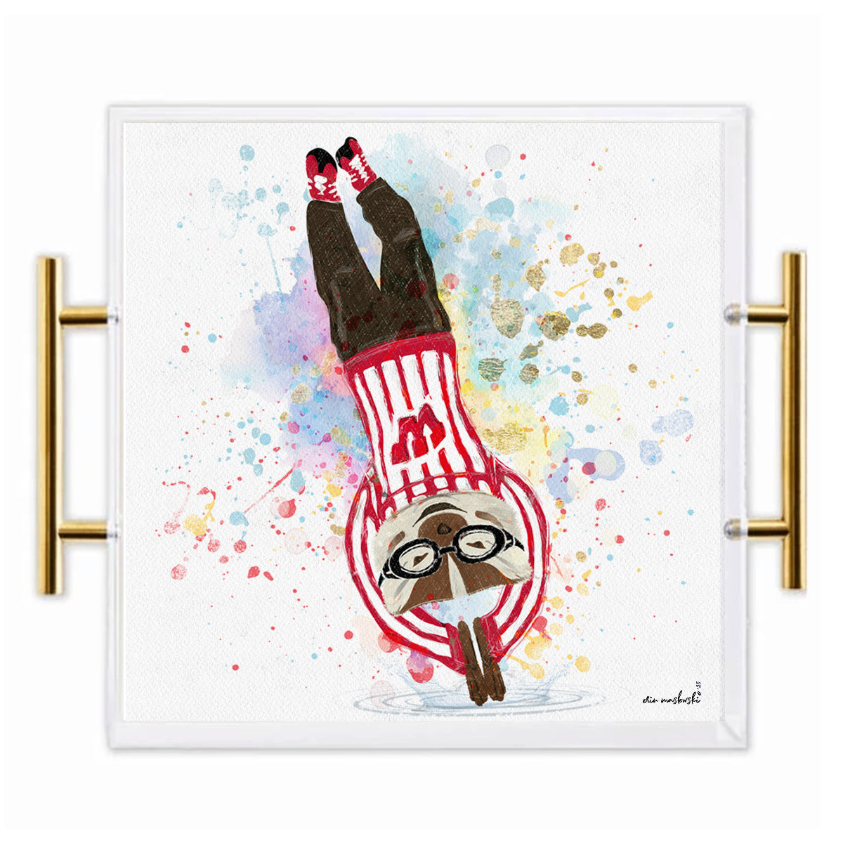 Wisconsin Badgers Acrylic Tray | Brushed Gold Handles | Double-Sided Art Print