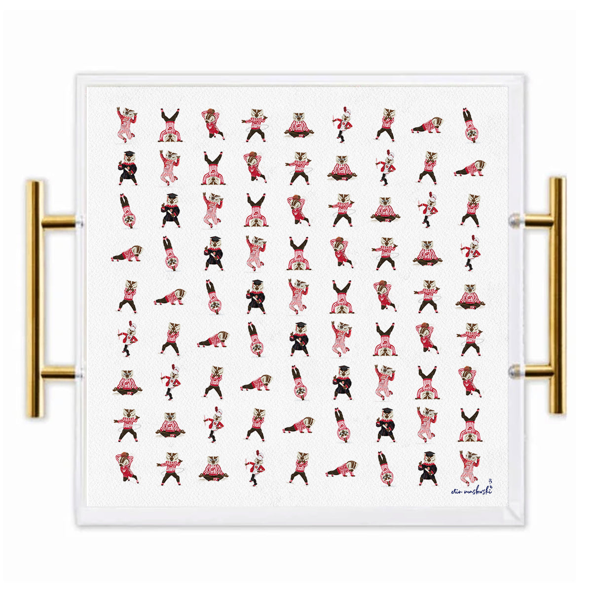 Wisconsin Badgers Acrylic Tray | Brushed Gold Handles | Double-Sided Art Print
