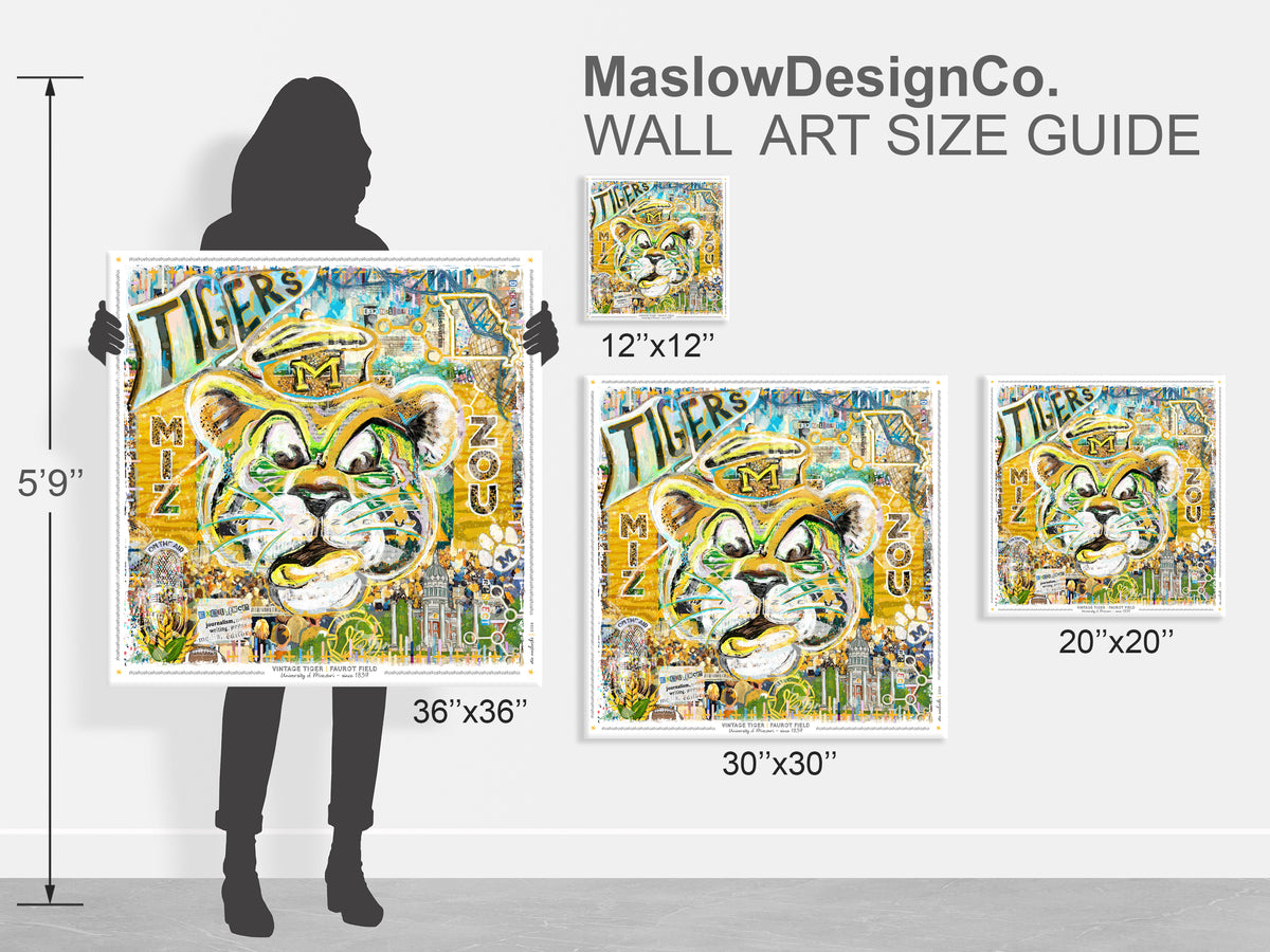 MU Vintage Mizzou Truman Tiger Art: Faurot Field Missouri Canvas Print