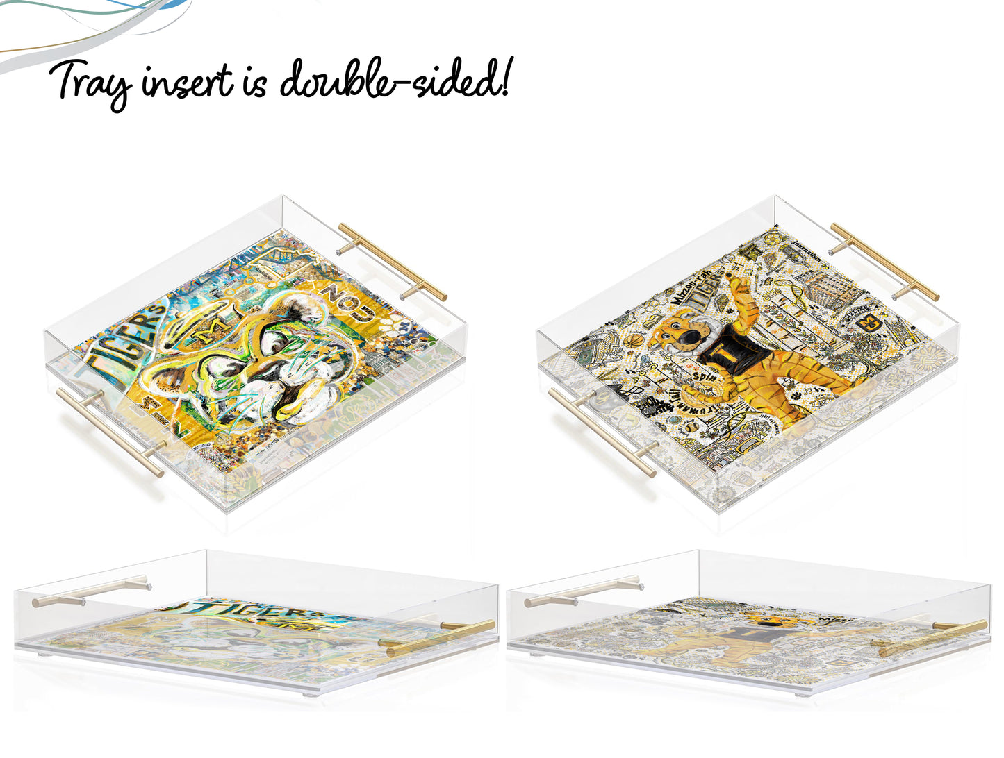 Missouri Clear Acrylic Tray | Brushed Gold Handles | Double-Sided Art Print