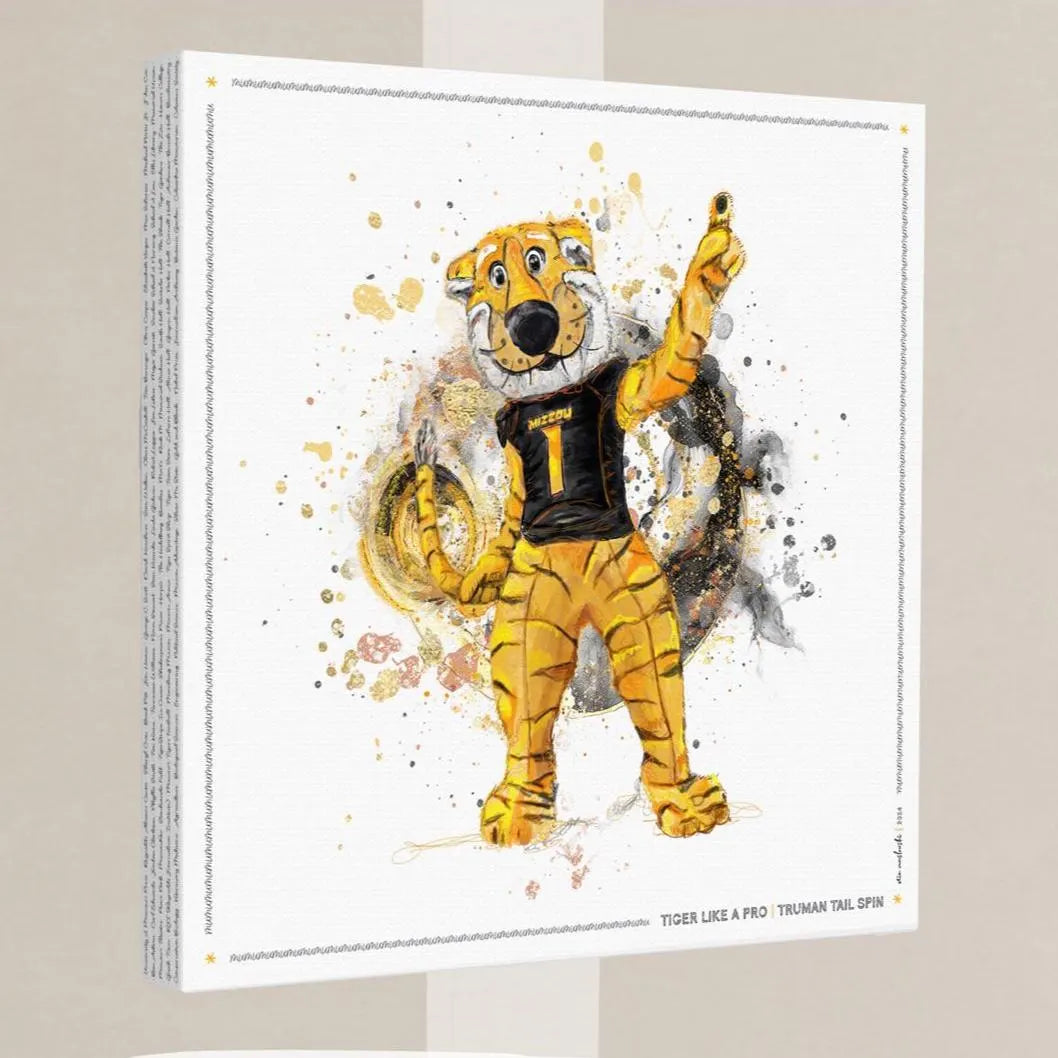 MU Mizzou Truman the Tiger Tail Art: University of Missouri Splatter Paint Canvas Print