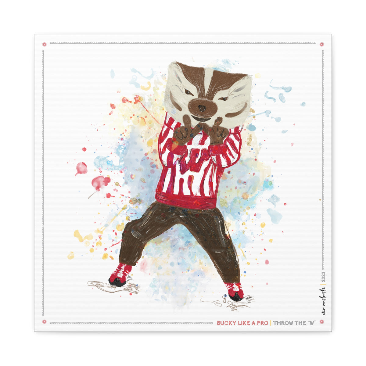 UW Bucky Badger Throw the W Art: University of Wisconsin Canvas Print