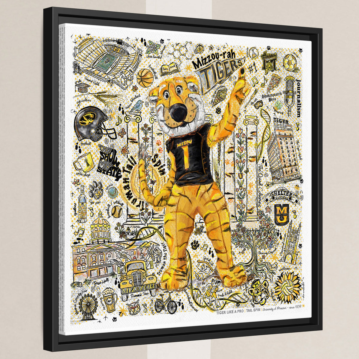 MU Mizzou Truman Tiger Tail Spin Line Art: University of Missouri Canvas Print