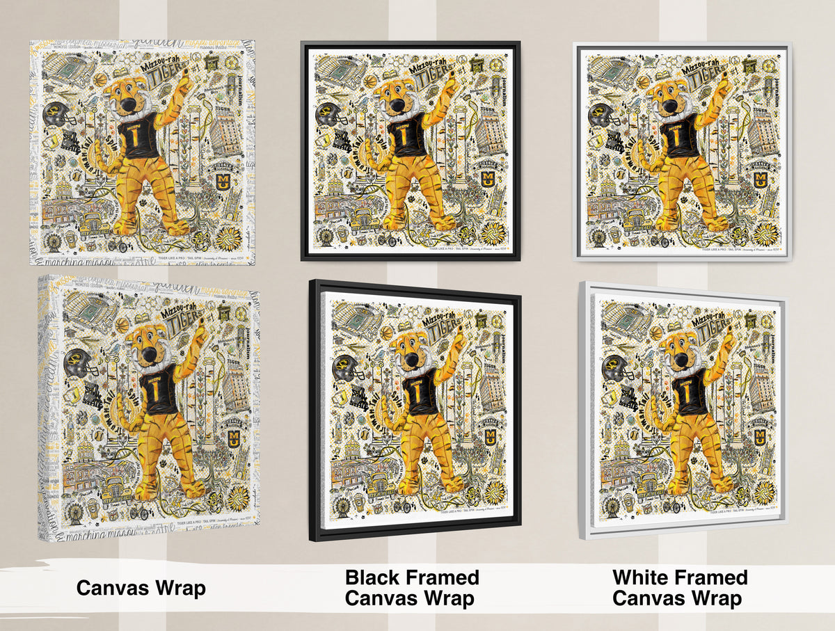 MU Mizzou Truman Tiger Tail Spin Line Art: University of Missouri Canvas Print