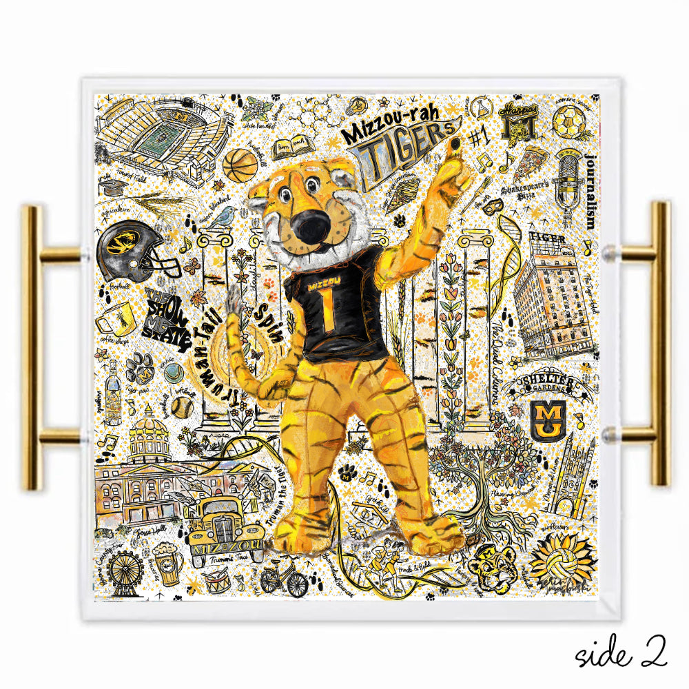 Missouri Clear Acrylic Tray | Brushed Gold Handles | Double-Sided Art Print