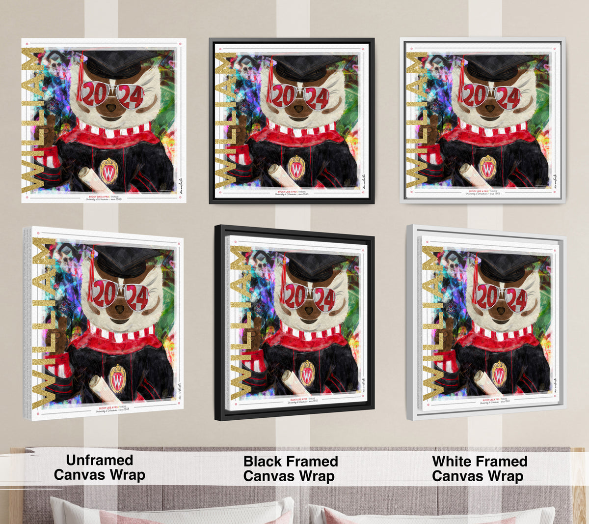 UW Personalized Bucky Badger Graduation Canvas Print