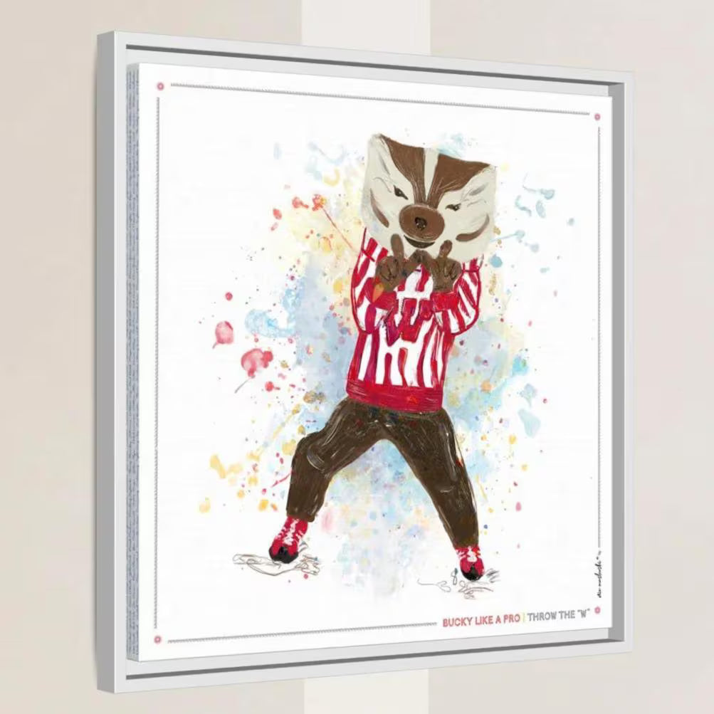 UW Bucky Badger Throw the W Art: University of Wisconsin Canvas Print