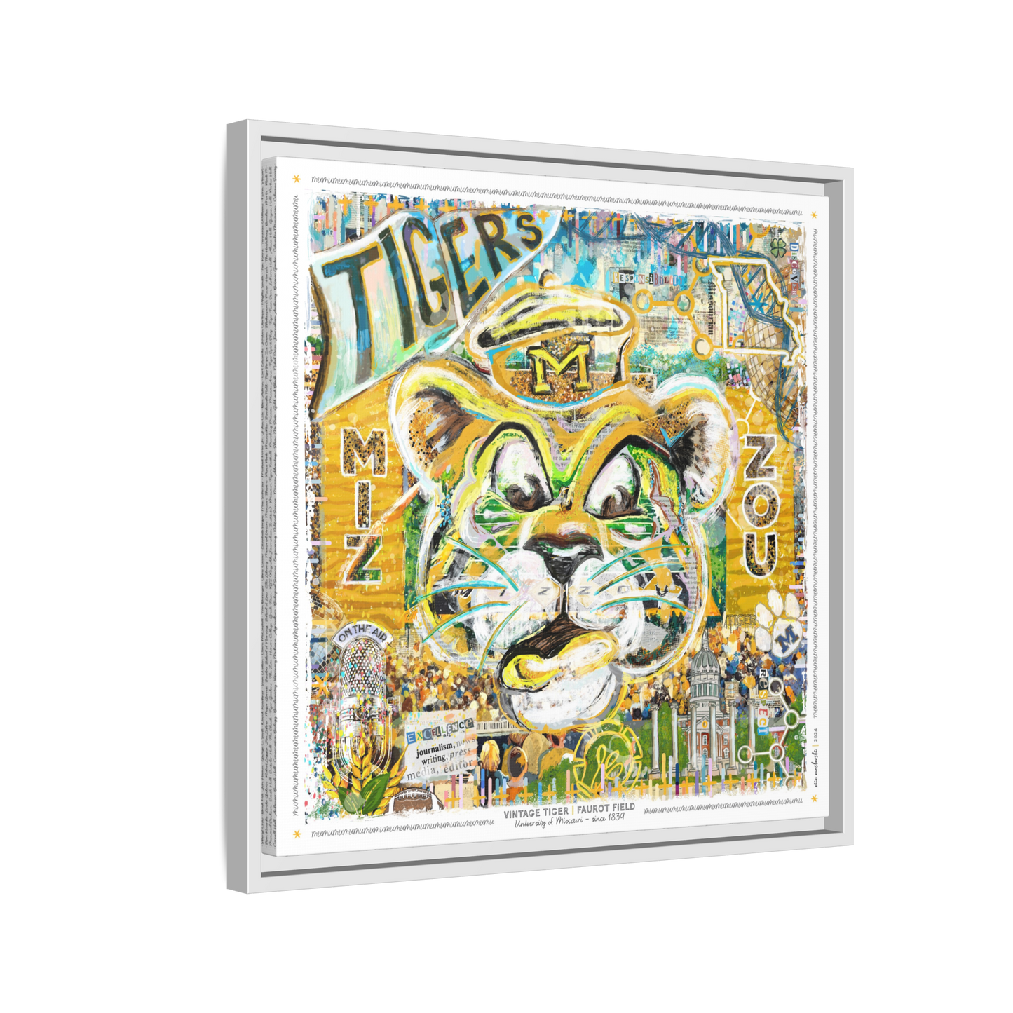 MU Vintage Mizzou Truman Tiger Art: Faurot Field Missouri Canvas Print