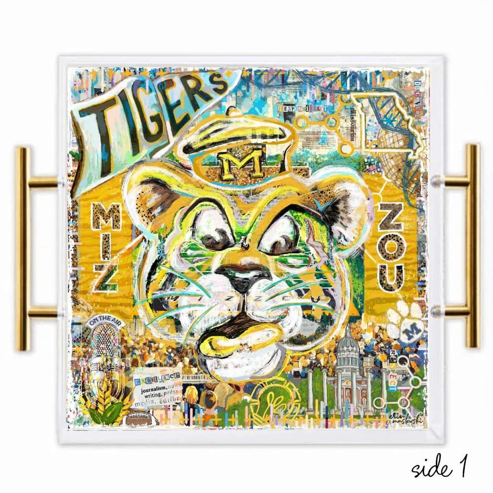 Missouri Clear Acrylic Tray | Brushed Gold Handles | Double-Sided Art Print