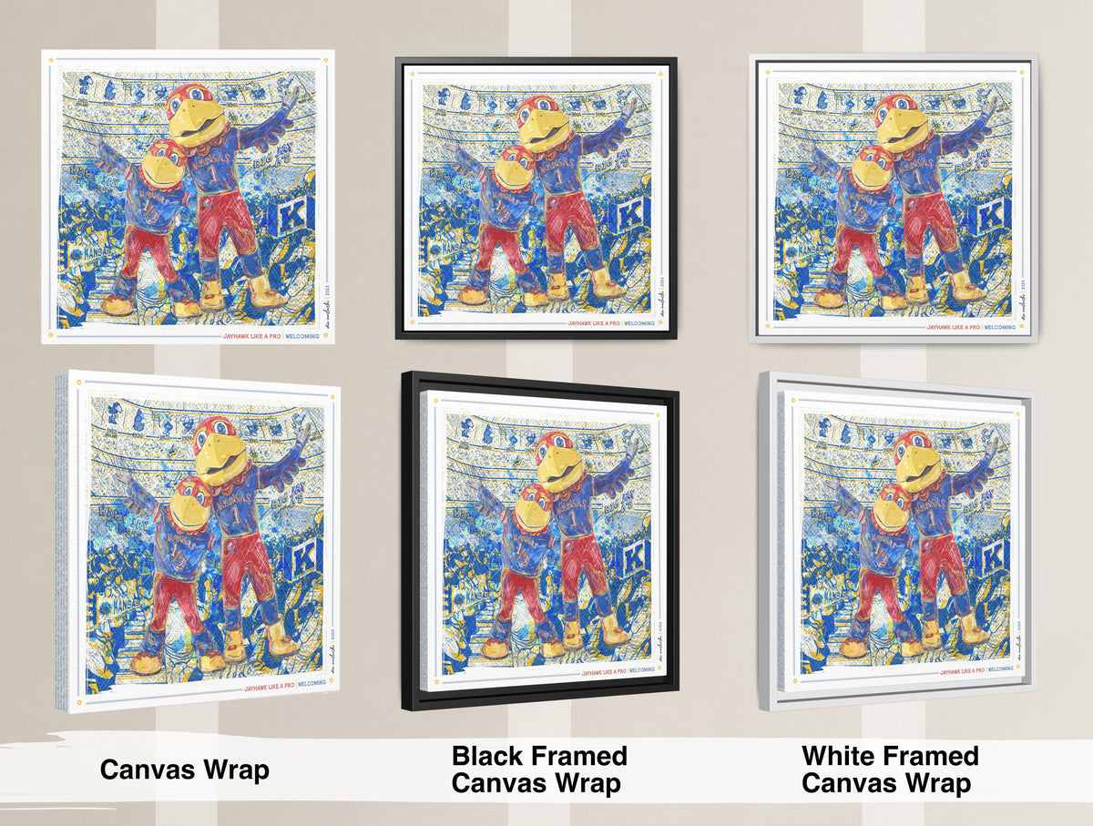 KU Jayhawk Welcoming Art: University of Kansas Big Jay and Baby Jay Sketches Canvas Print