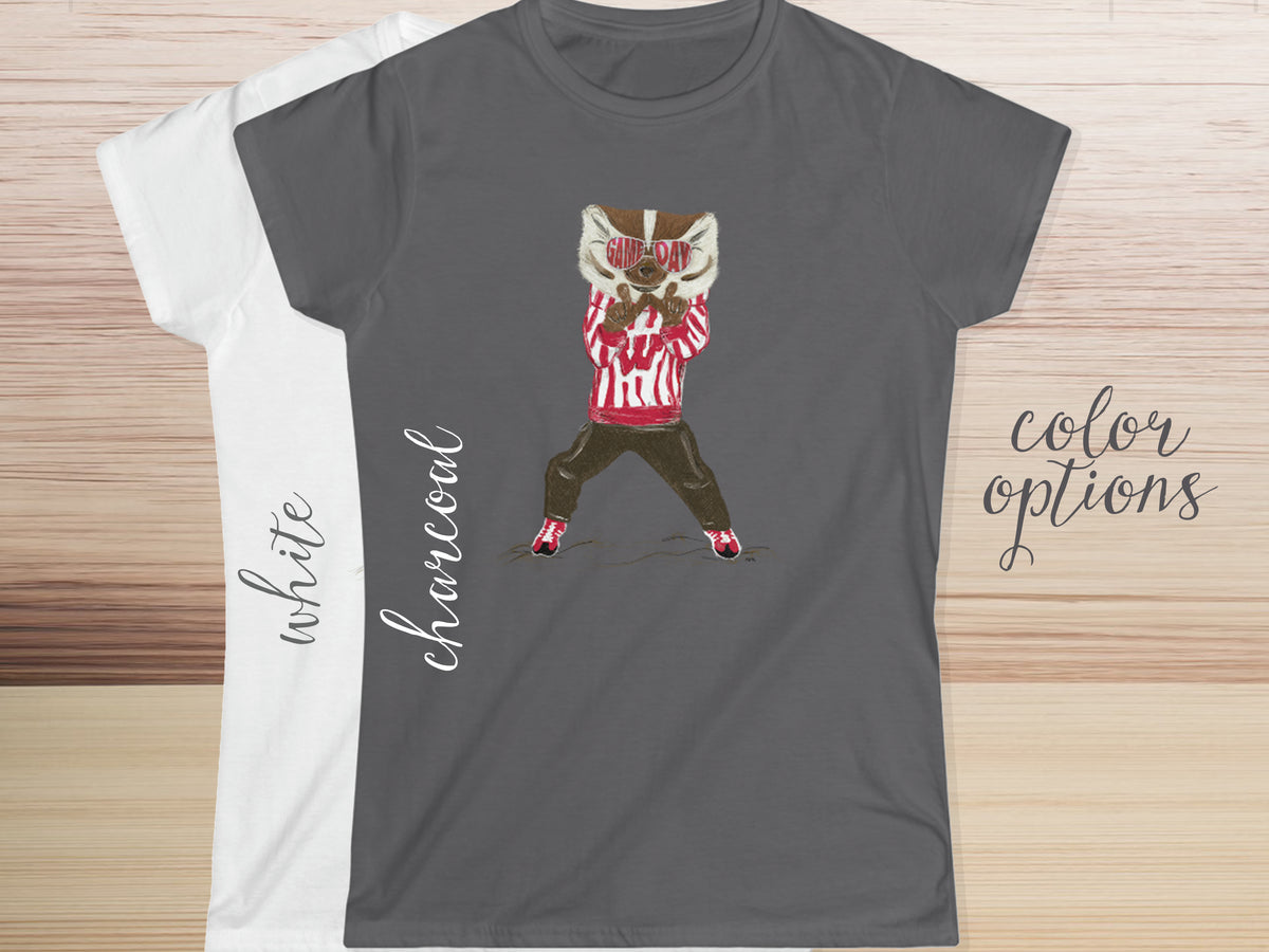 SOLD OUT: Women Fitted Wisconsin Game Day W Hand Sign Tee | Tees | Fitted Tshirt | Junior Women Sizing | Illustration | Wisconsin | Bucky Badger | UW