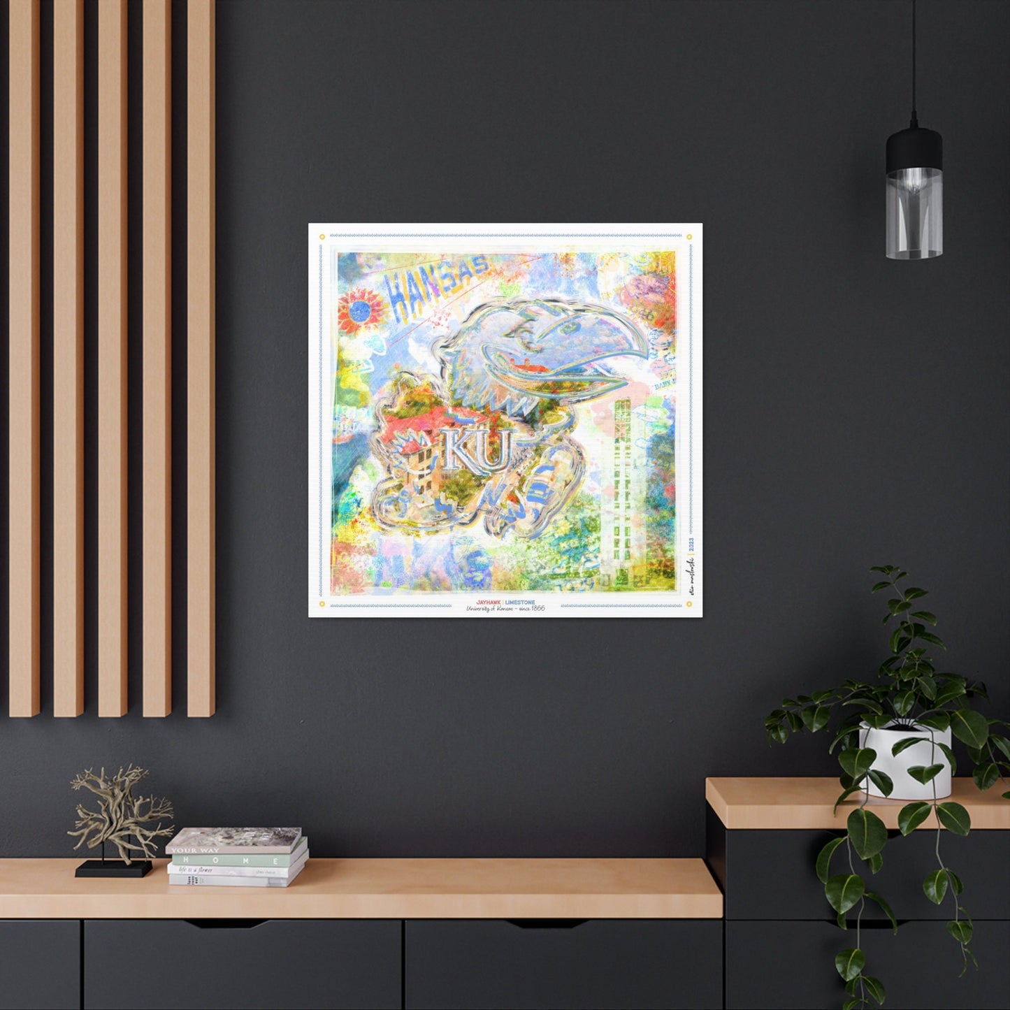 Jayhawk | Limestone | Kansas | KU | Abstract Painting | Canvas Print | No Frame Needed