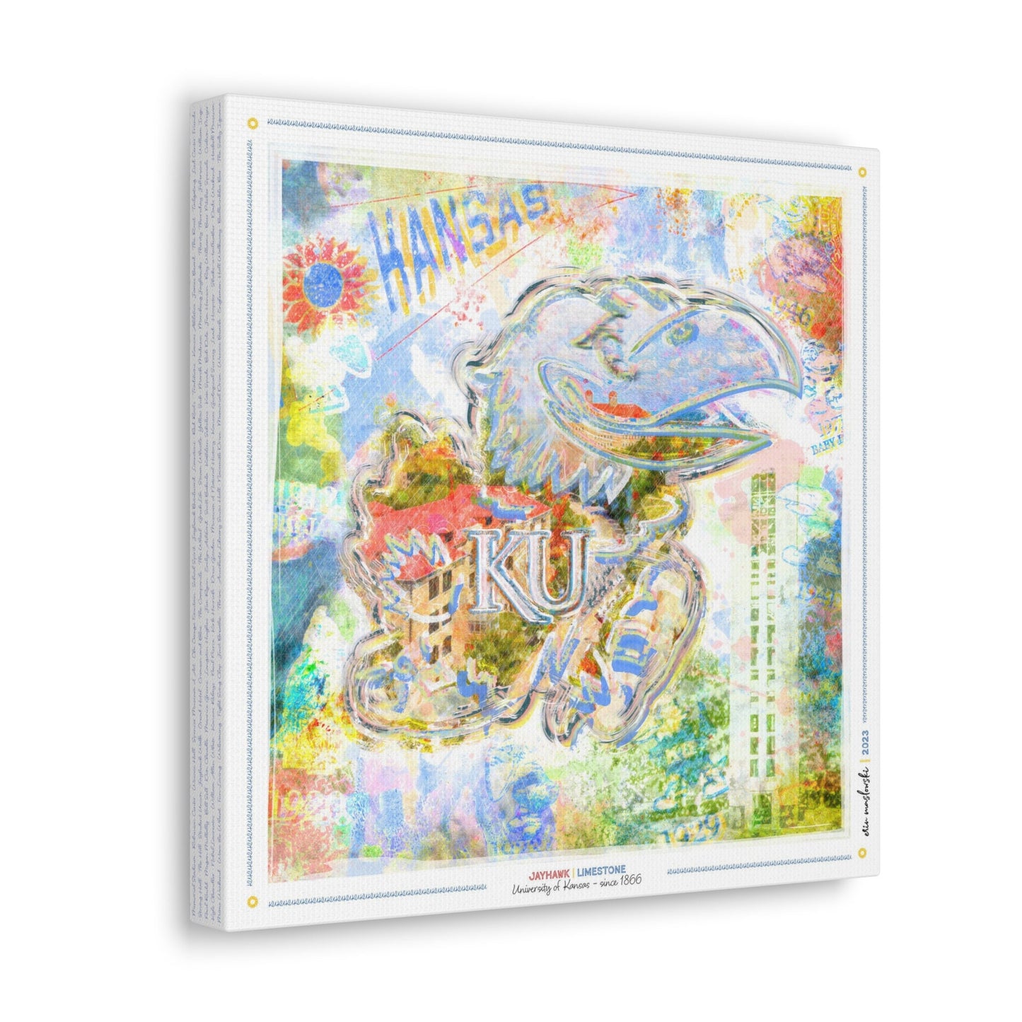 Jayhawk | Limestone | Kansas | KU | Abstract Painting | Canvas Print | No Frame Needed