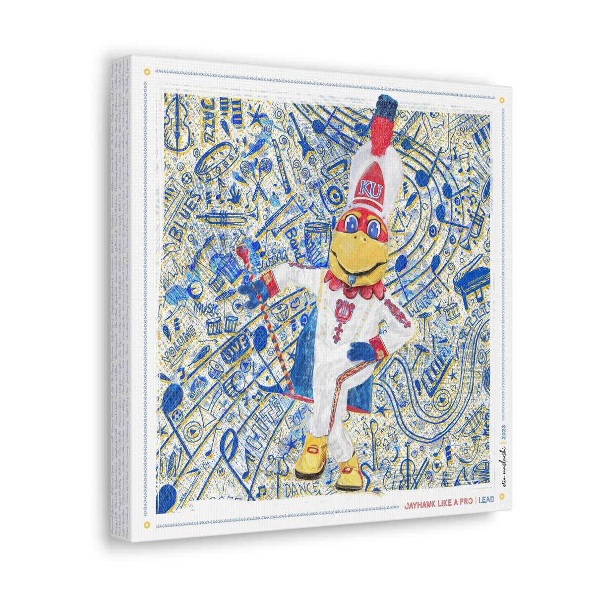 KU Jayhawk Lead Art: University of Kansas Drum Major Sketches Canvas Print