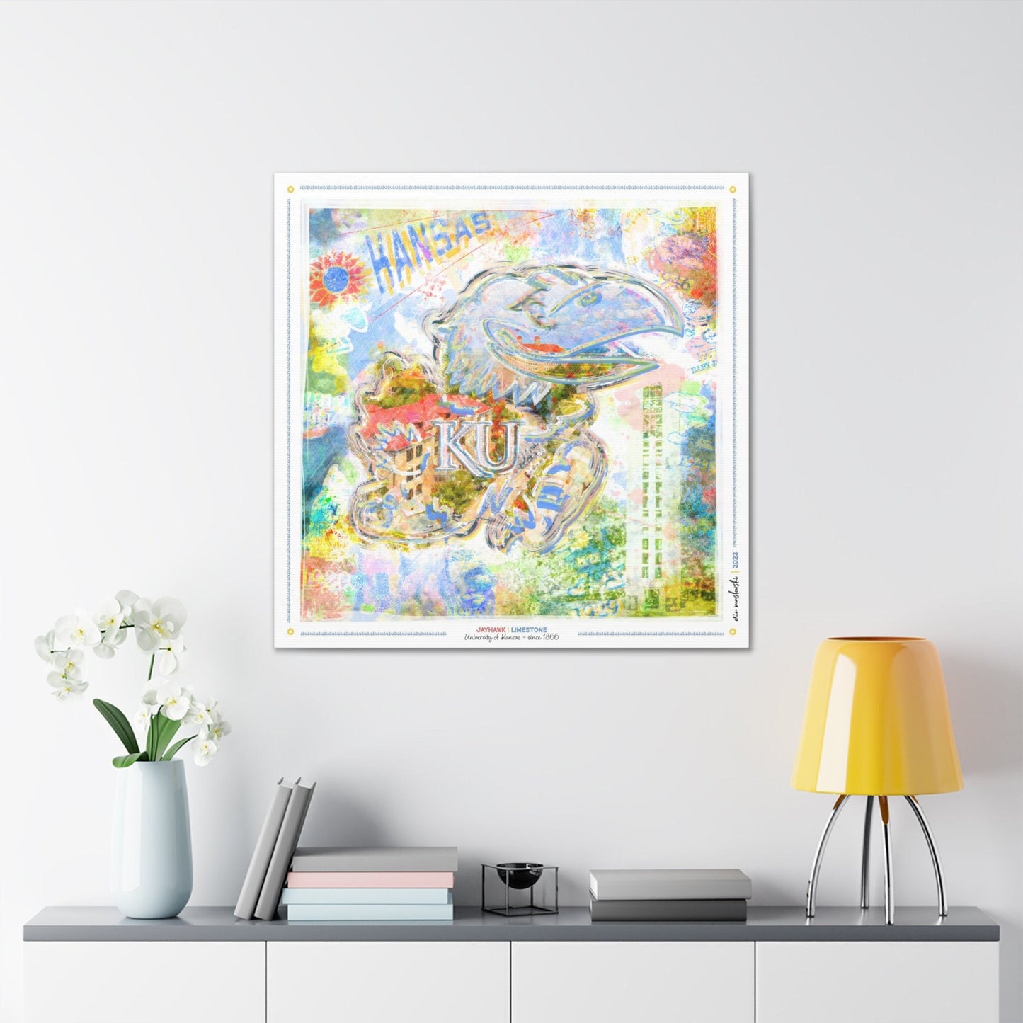 Jayhawk | Limestone | Kansas | KU | Abstract Painting | Canvas Print | No Frame Needed