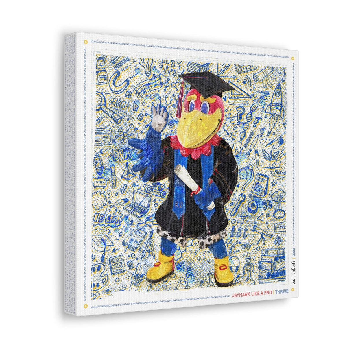 KU Jayhawk Thrive Art: University of Kansas Graduation Sketches Canvas Print