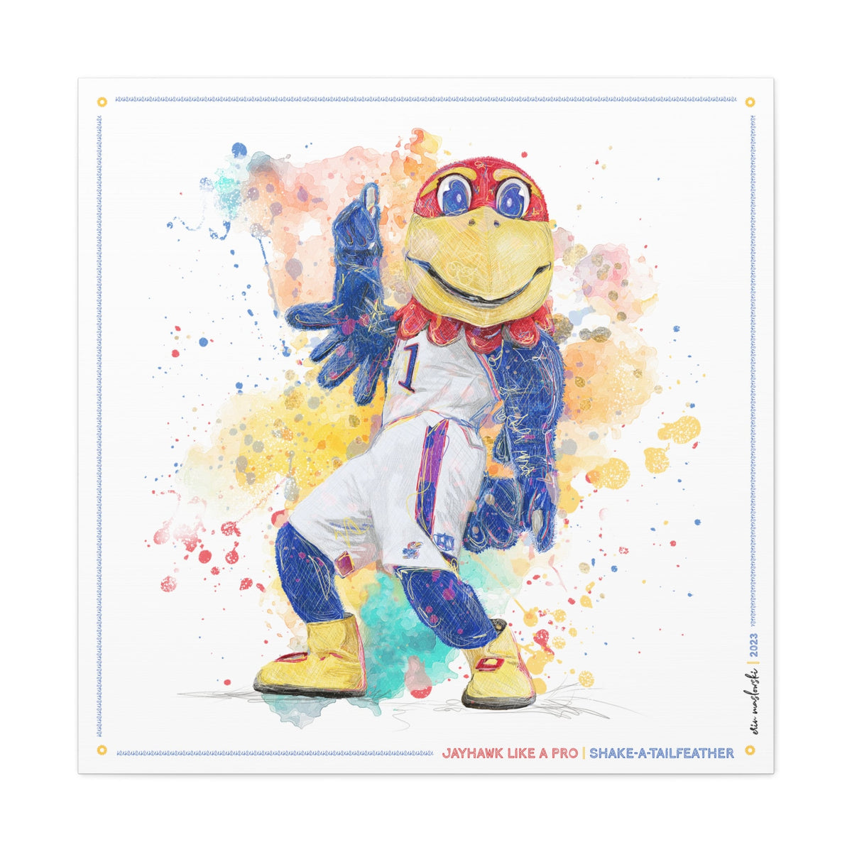 KU Jayhawk Shake-a-Tailfeather Art: University of Kansas Dance Splatter Canvas Print