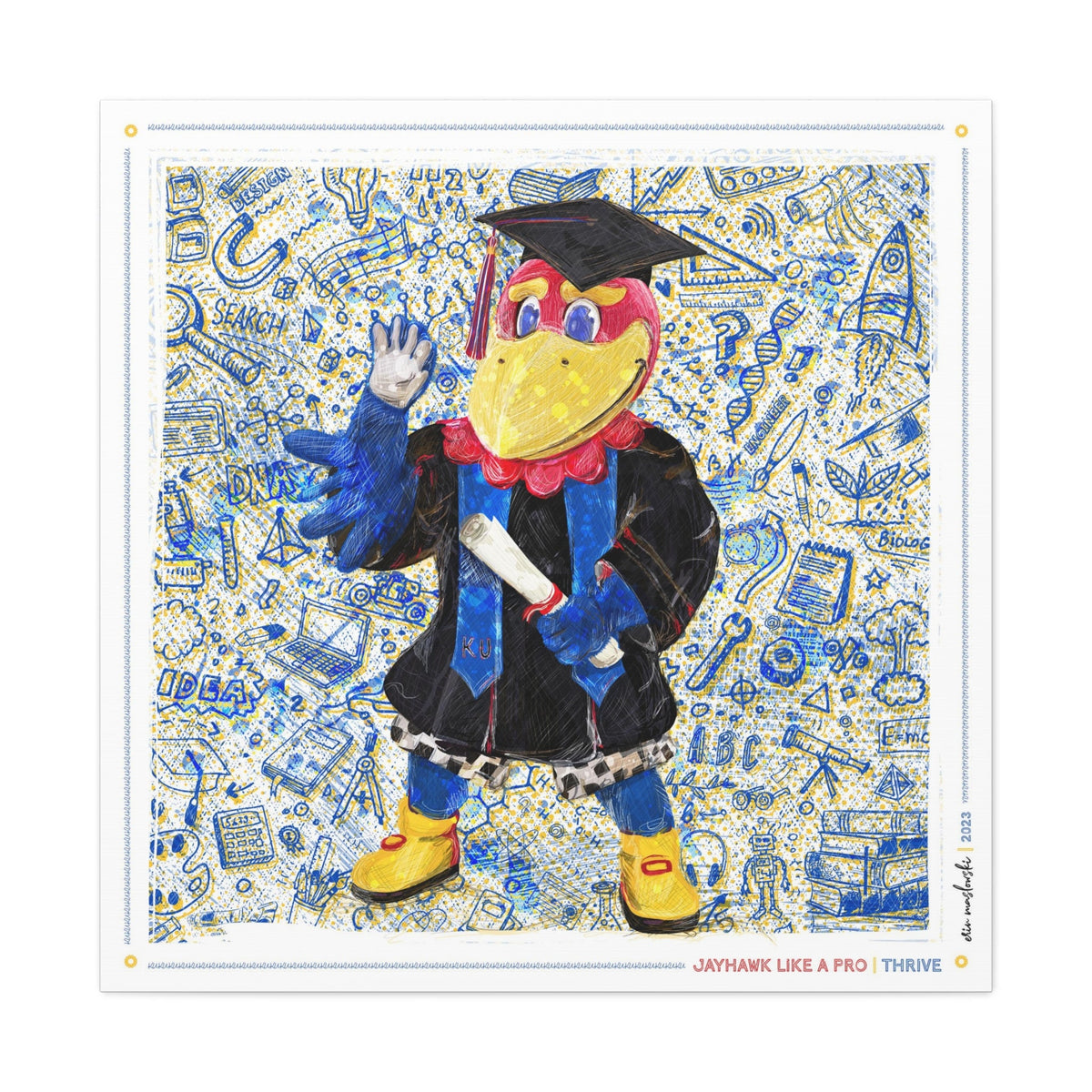 KU Jayhawk Thrive Art: University of Kansas Graduation Sketches Canvas Print