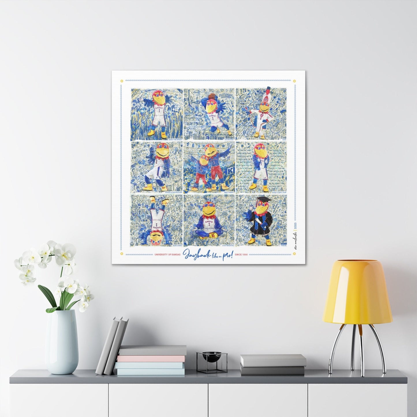 Jayhawk like a Pro | Blue Sketches | KU Jayhawks Art | Kansas Mascot | KU Gift | | Graduation | Canvas Print No | Frame Needed