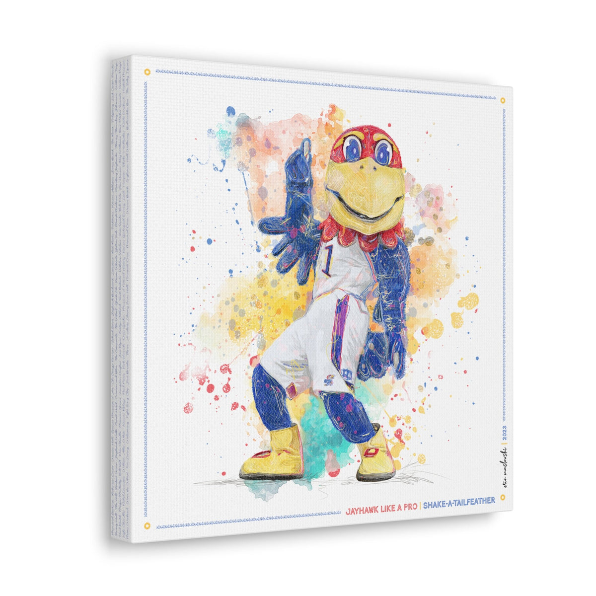 KU Jayhawk Shake-a-Tailfeather Art: University of Kansas Dance Splatter Canvas Print