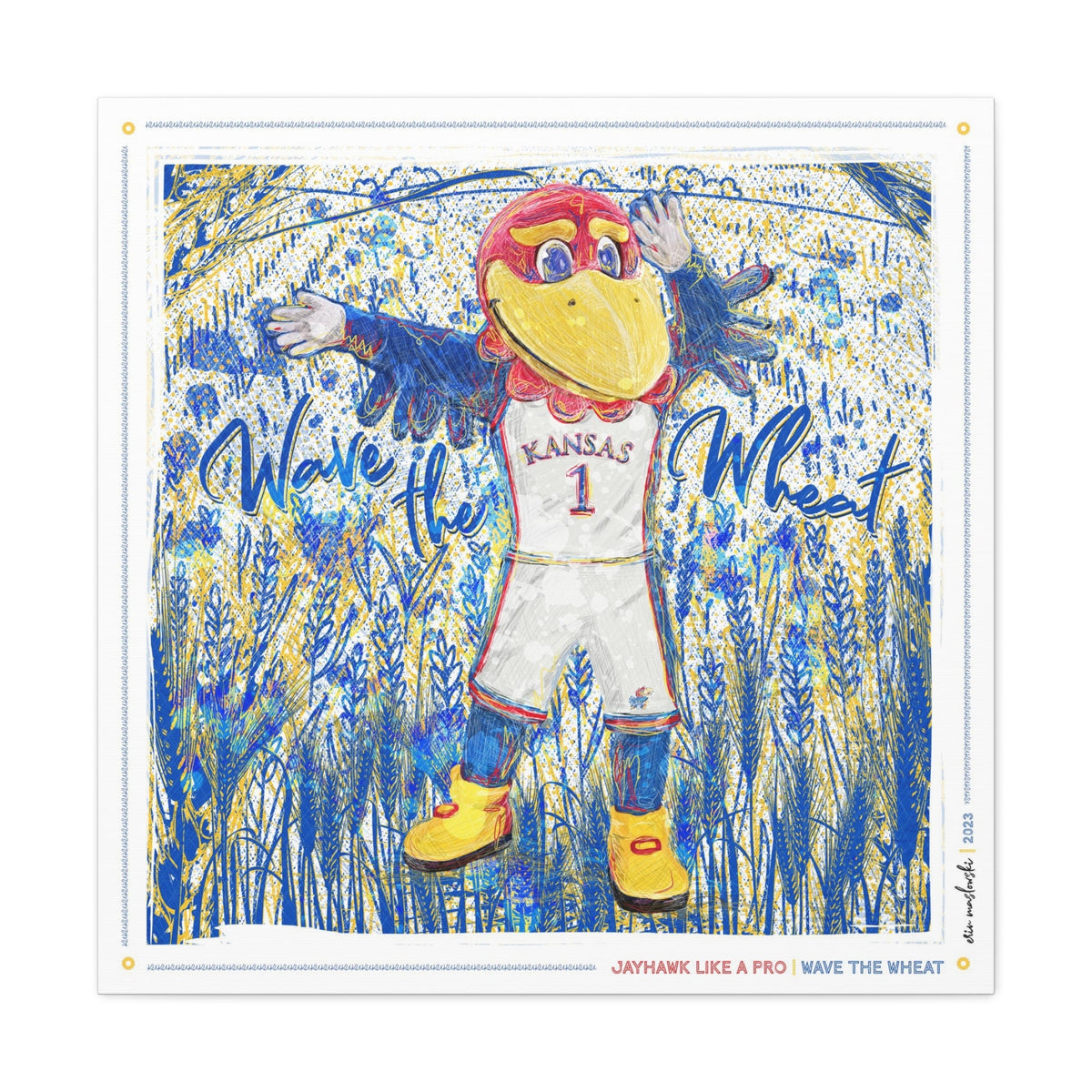 KU Jayhawk Wave the Wheat Art: University of Kansas Sketches Canvas Print