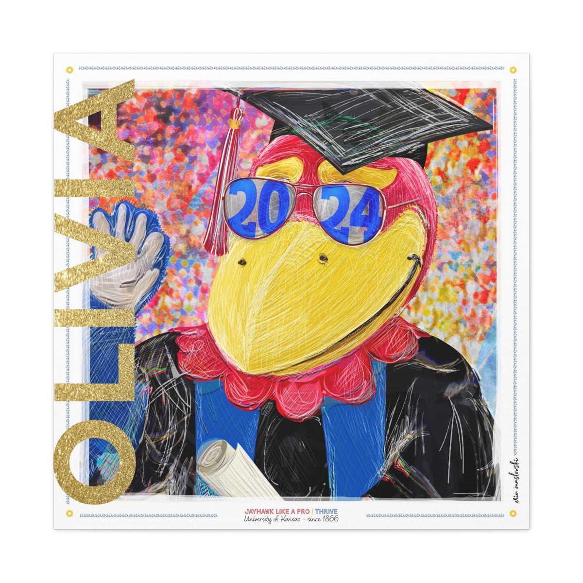 KU Personalized Kansas Jayhawks Graduation Canvas Print: Student Art Gift