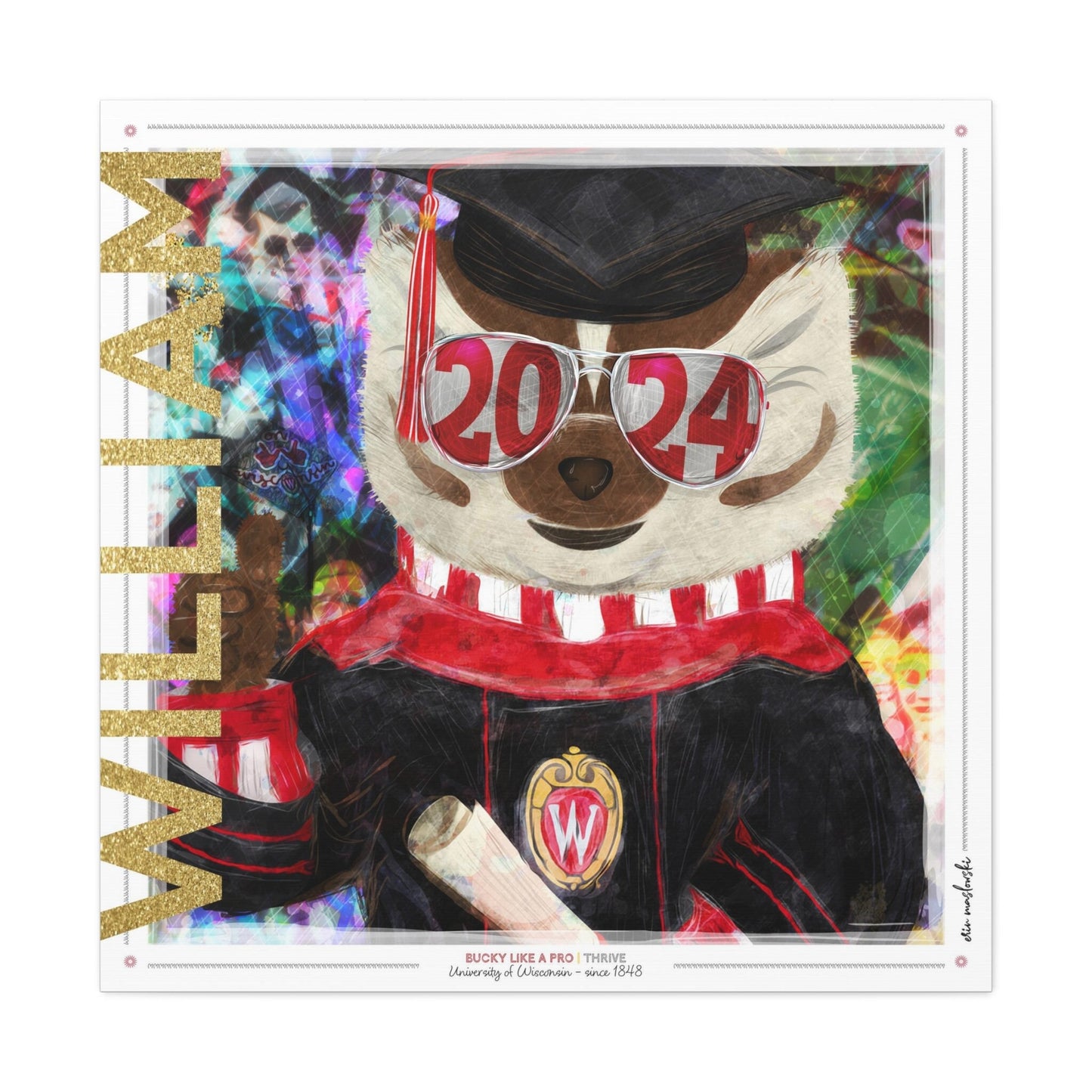 Personalized Custom Wisconsin Graduation Year Canvas Print | Badgers | UW Student Keepsake