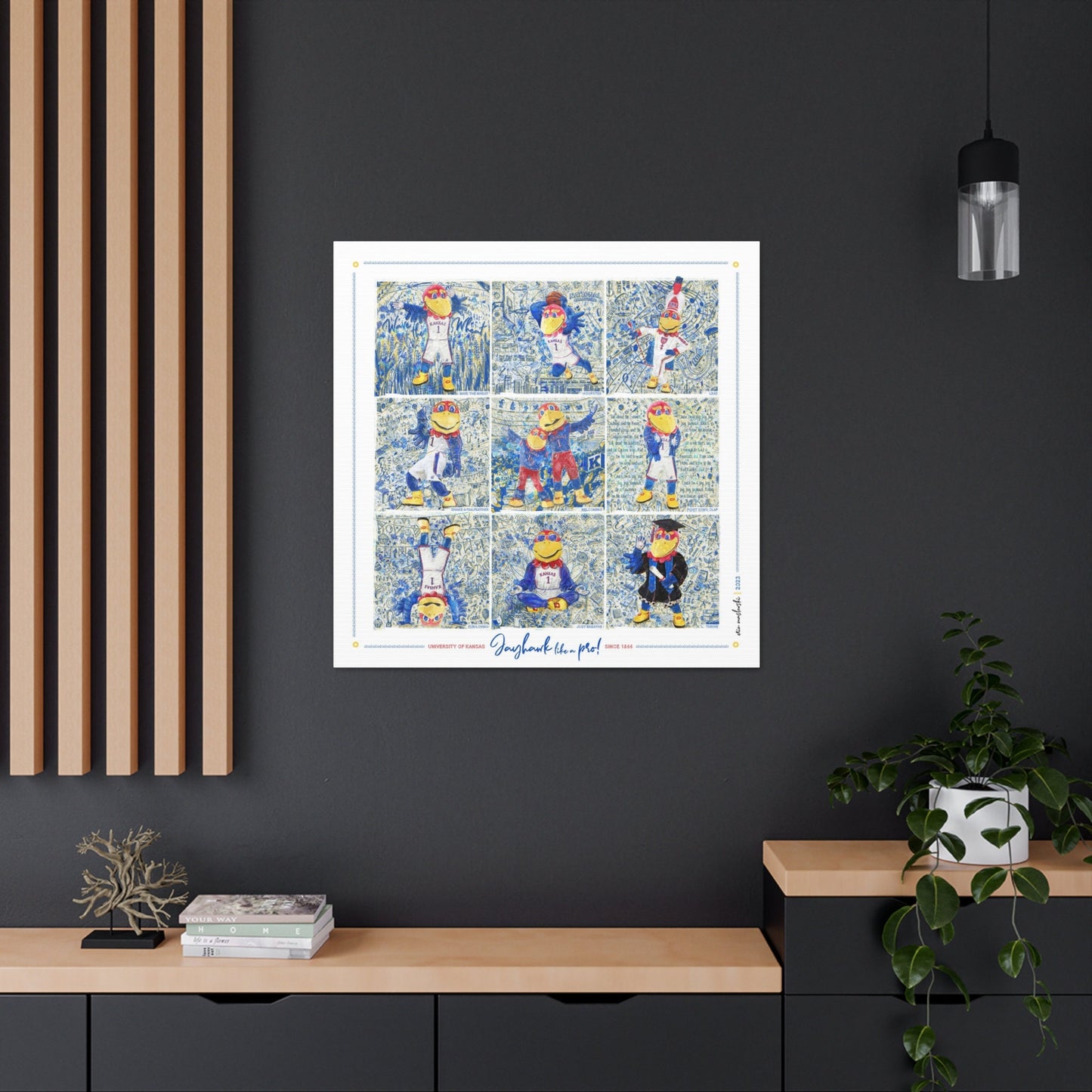 Jayhawk like a Pro | Blue Sketches | KU Jayhawks Art | Kansas Mascot | KU Gift | | Graduation | Canvas Print No | Frame Needed