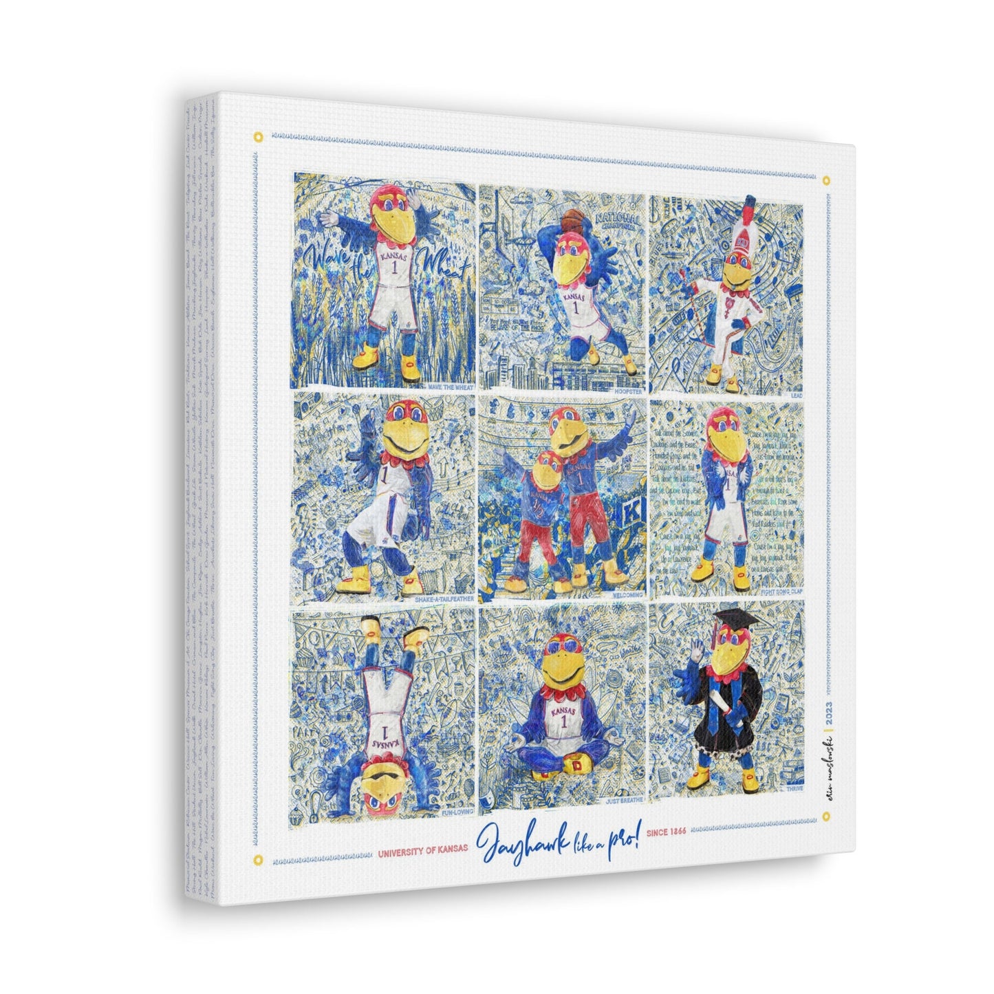 Jayhawk like a Pro | Blue Sketches | KU Jayhawks Art | Kansas Mascot | KU Gift | | Graduation | Canvas Print No | Frame Needed