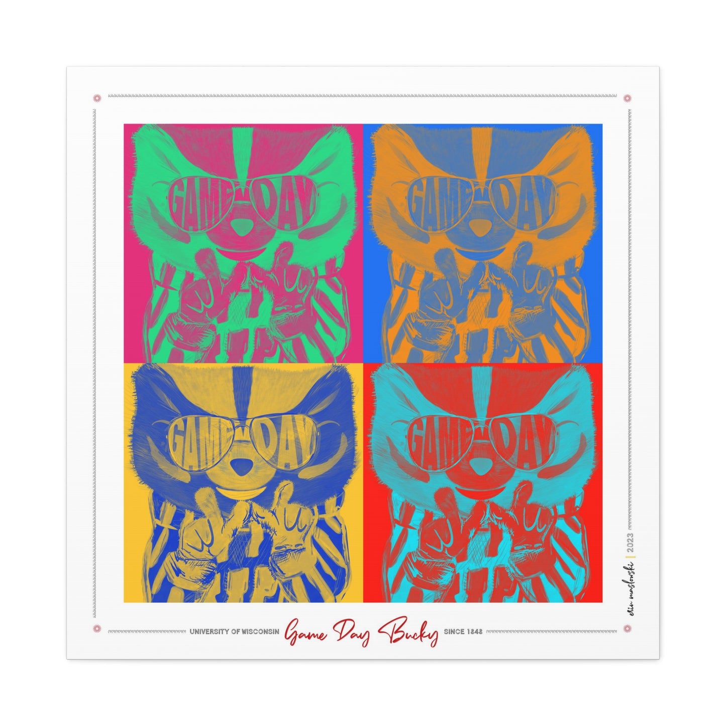 Bucky like a Pro | Pop Art Pattern | Wisconsin Art | University | Bucky Badger Gift | Mascot | Badgers | Canvas Print | No Frame Needed