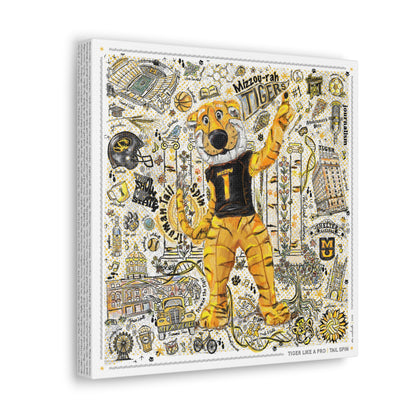 MU Mizzou Truman Tiger Tail Spin Line Art: University of Missouri Canvas Print