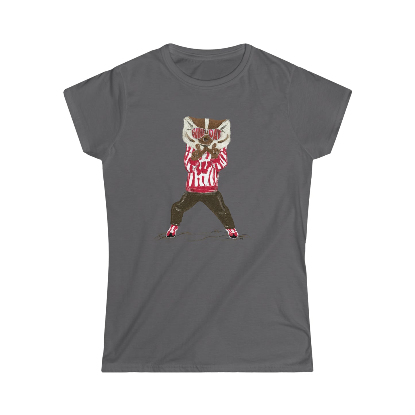 Women Fitted Wisconsin Game Day W Hand Sign Tee | Tees | Fitted Tshirt | Junior Women Sizing | Illustration | Wisconsin | Bucky Badger | UW