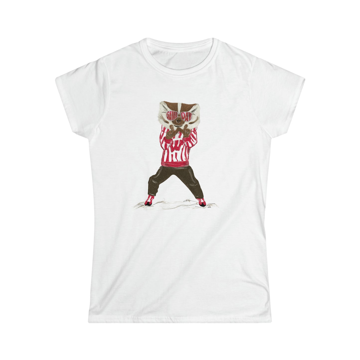 Women Fitted Wisconsin Game Day W Hand Sign Tee | Tees | Fitted Tshirt | Junior Women Sizing | Illustration | Wisconsin | Bucky Badger | UW