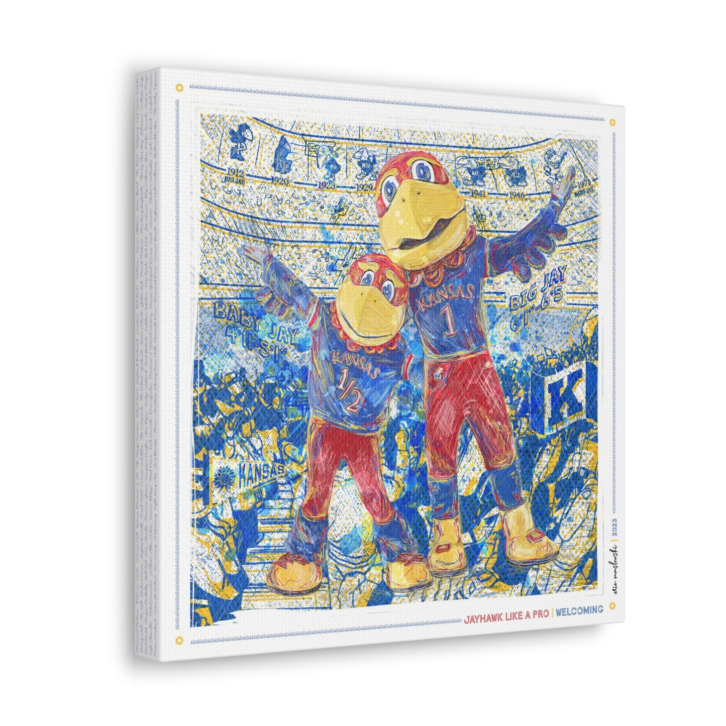 Jayhawk like a Pro | Welcoming | Sketches | Big Jay | Little Baby Jay | KU Art | Kansas Mascot | KU Gift | Canvas Print | No Frame Needed