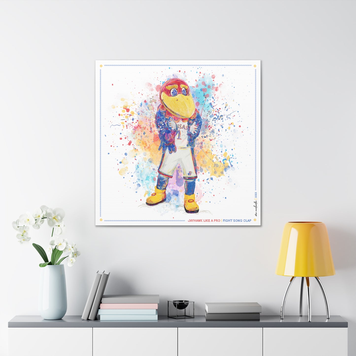 Jayhawk like a Pro | Fight Song Clap | Splatter Paint | Canvas Print | No Frame Needed