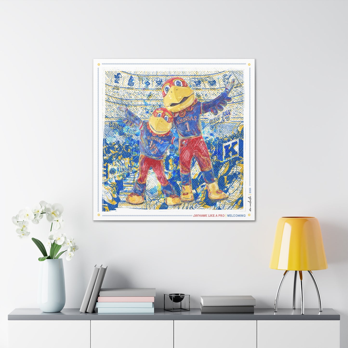 Jayhawk like a Pro | Welcoming | Sketches | Big Jay | Little Baby Jay | KU Art | Kansas Mascot | KU Gift | Canvas Print | No Frame Needed