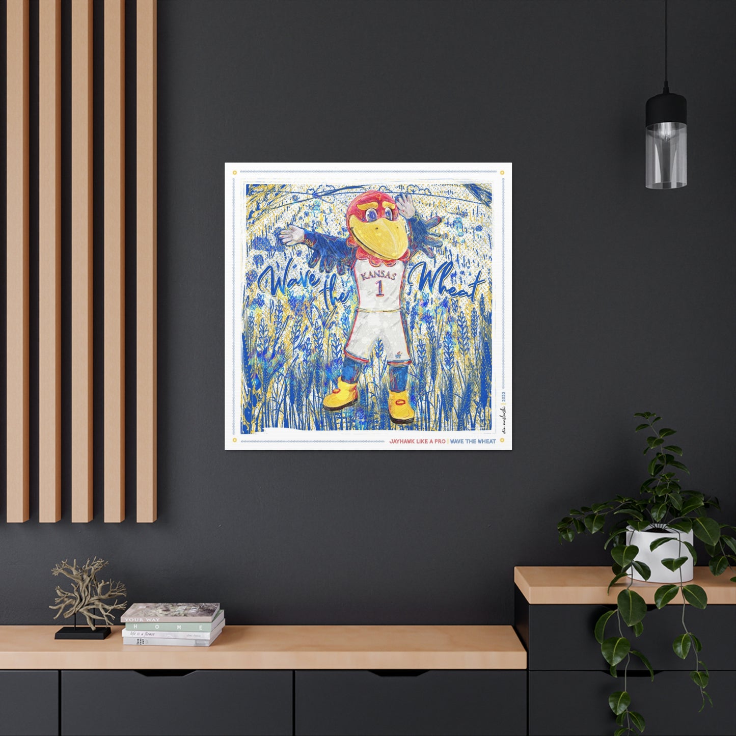 Jayhawk like a Pro | Wave the Wheat | Blue Sketches | Canvas Print | No Frame Needed