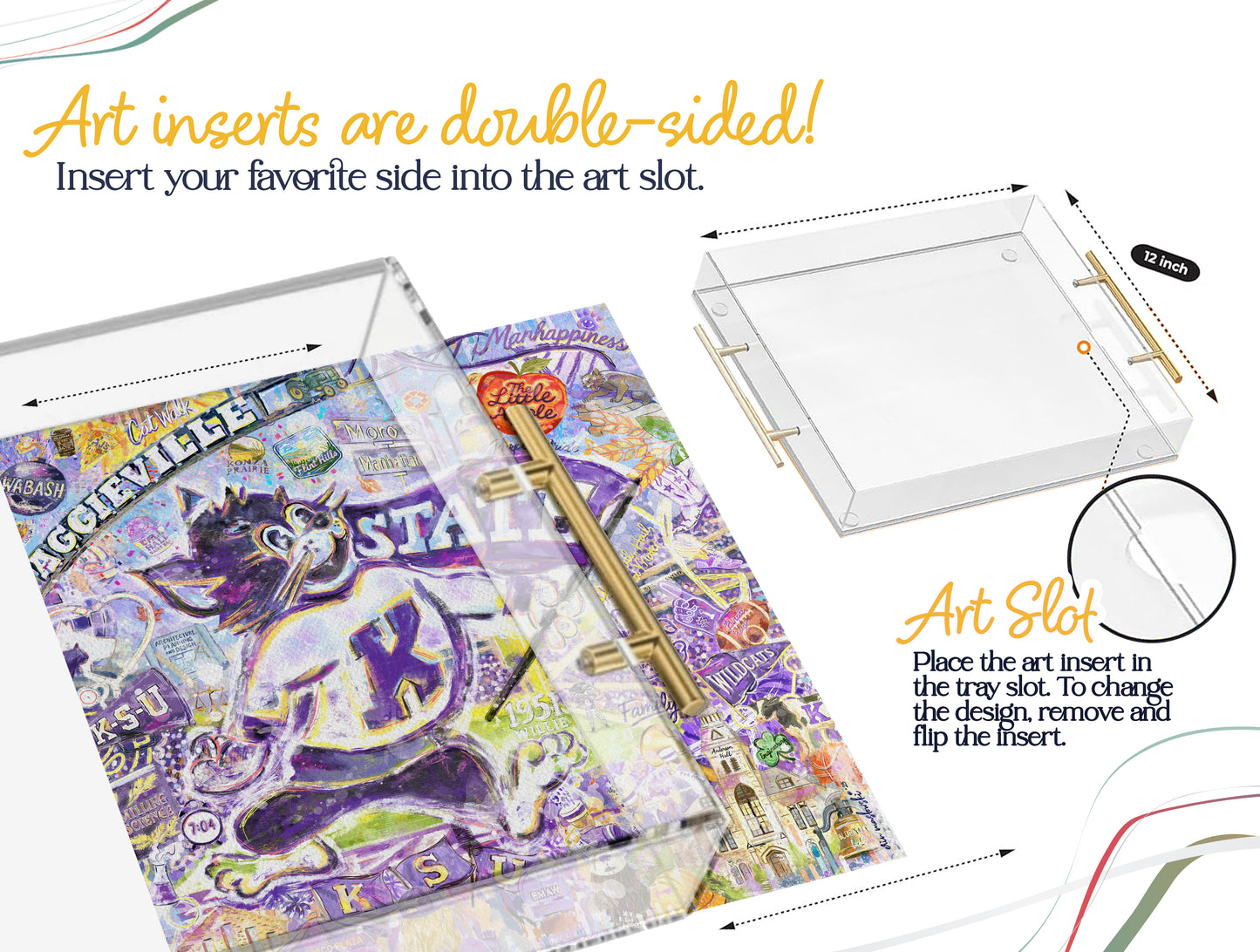 Kansas State Willie the Wildcat Acrylic Tray | Double-Sided Art Insert