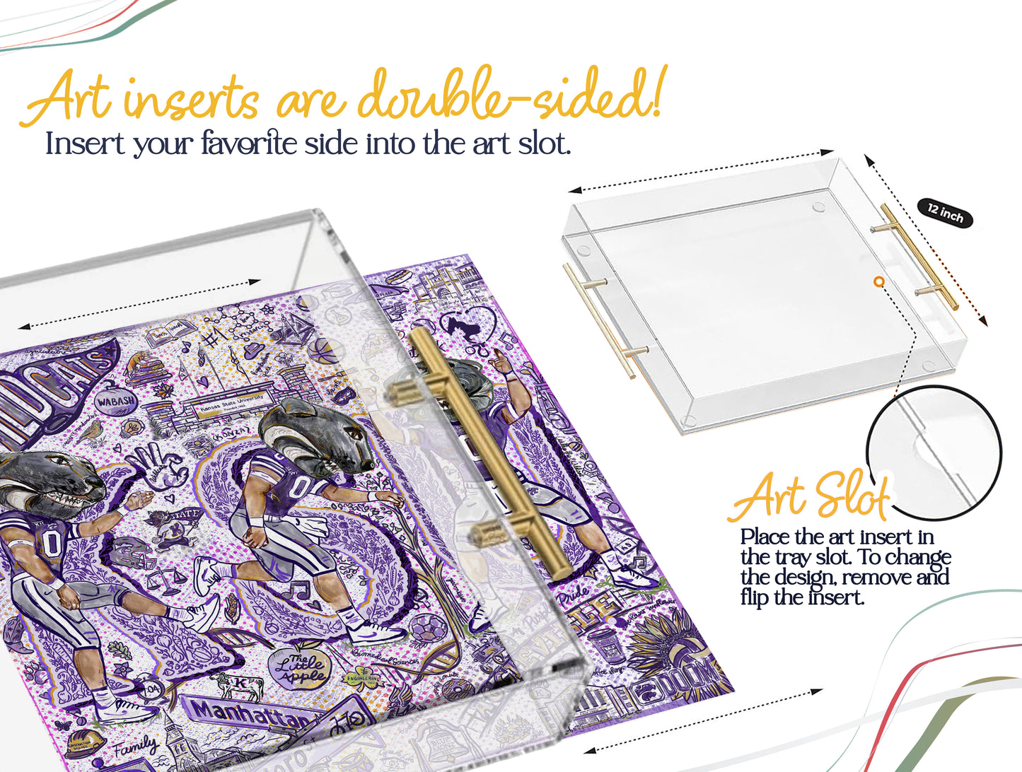 Kansas State Willie the Wildcat Acrylic Tray | Double-Sided Art Insert