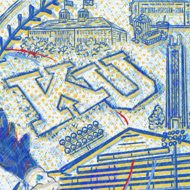 KU Baseball Jayhawk Art: Kansas University Hoglund Ballpark Homerun Jay