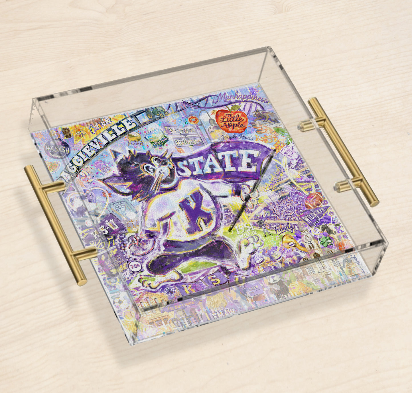 Kansas State Willie the Wildcat Acrylic Tray | Double-Sided Art Insert