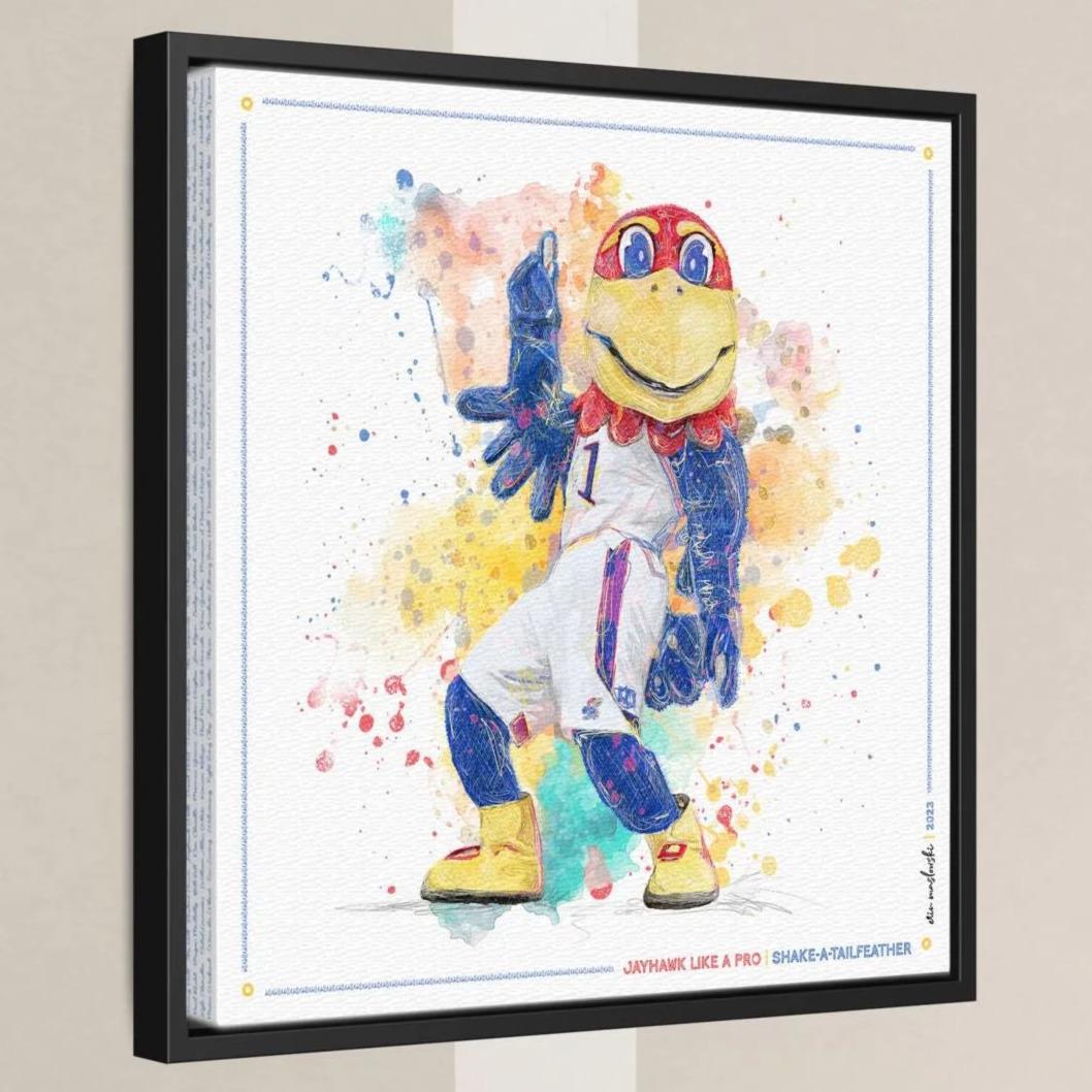 A colorful, cartoonish depiction of a bird mascot character, likely representing a sports team or mascot, with a cheerful expression and dynamic pose.