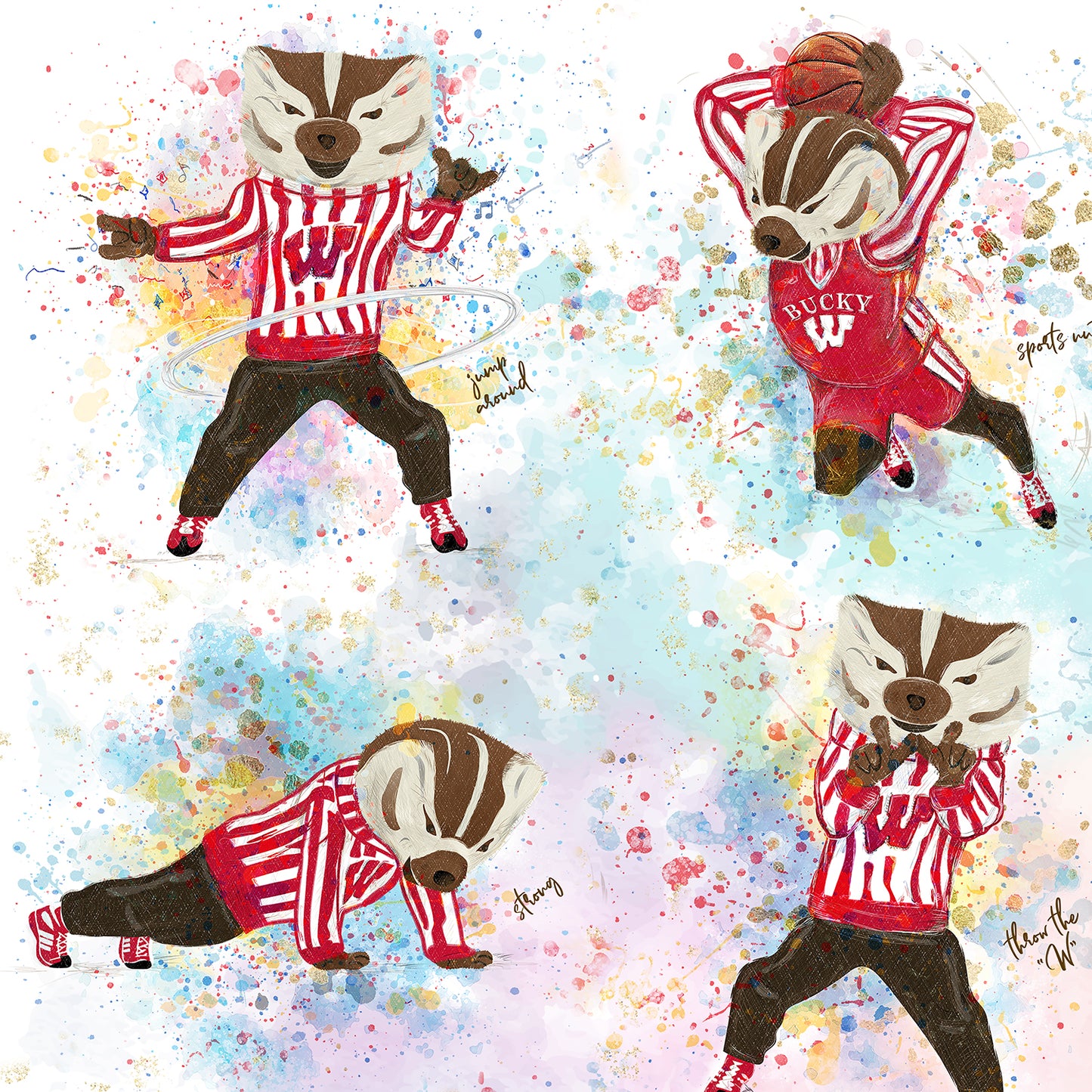 Bucky like a Pro | Wisconsin How to Bucky Badger illustrations | Canvas Print | No Frame Needed