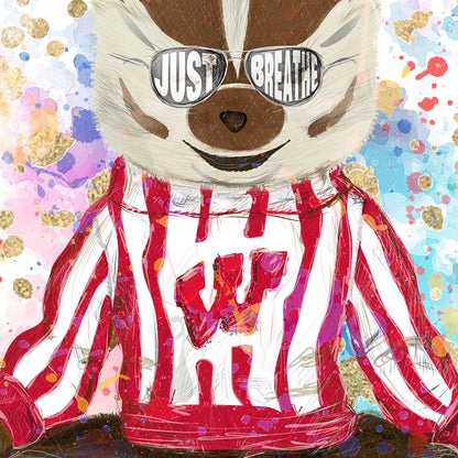 UW Bucky Badger Just Breathe Art: Wisconsin Splatter Paint Canvas Print