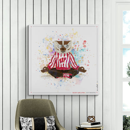 UW Bucky Badger Just Breathe Art: Wisconsin Splatter Paint Canvas Print