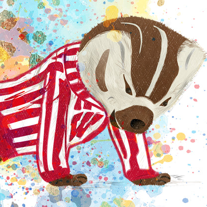 UW Bucky Badger Push-Ups Art: University of Wisconsin Strong Splatter Canvas Print