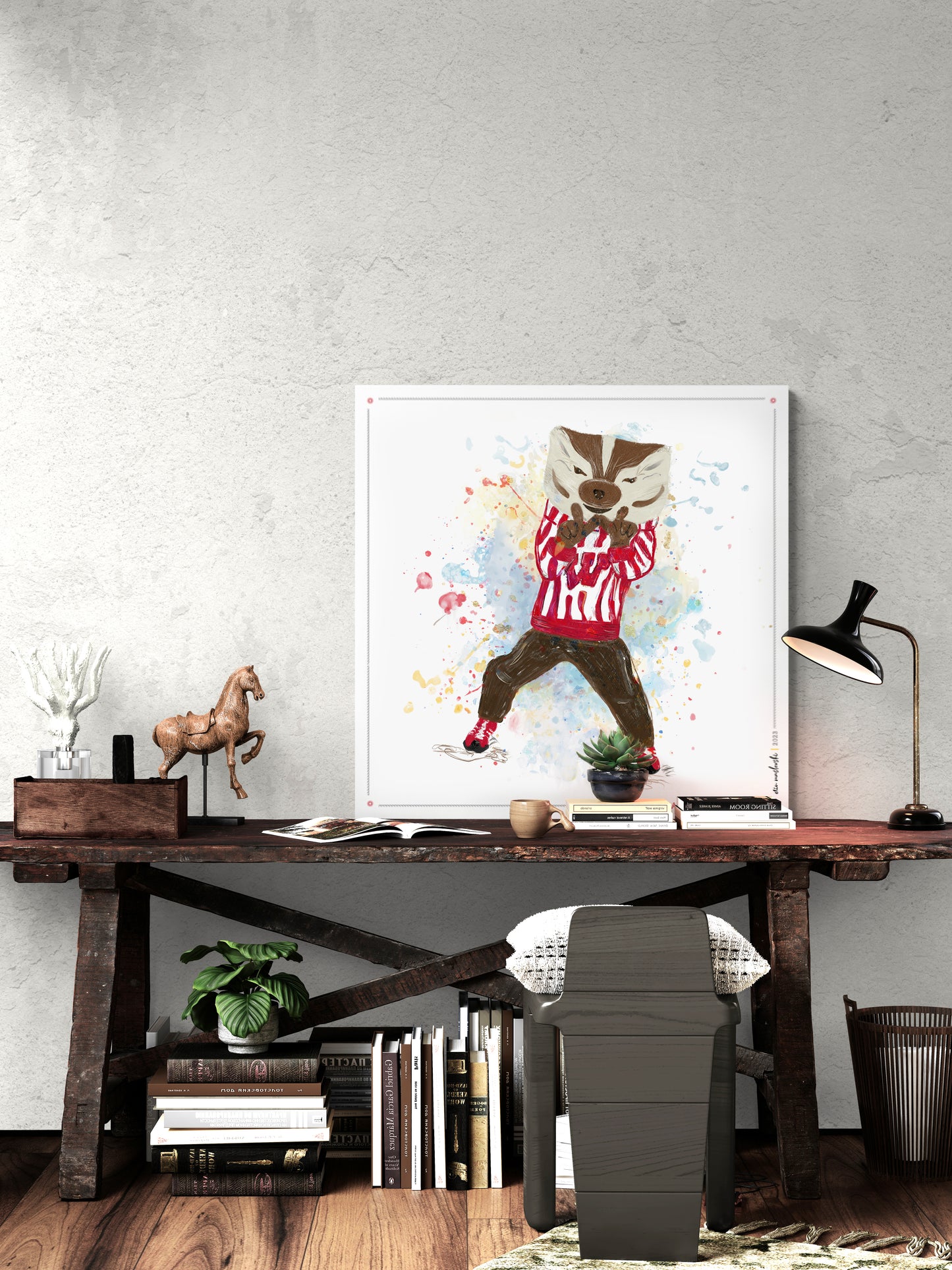 UW Bucky Badger Throw the W Art: University of Wisconsin Canvas Print