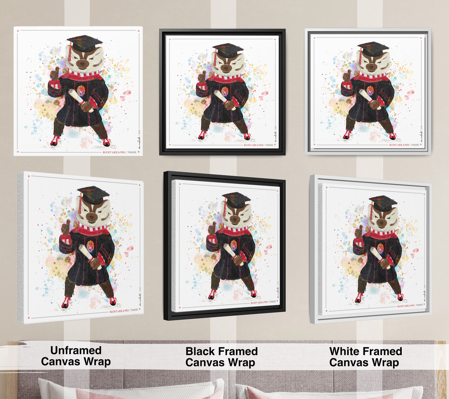 UW Bucky Badger Graduation Art: Wisconsin Thrive Canvas Print
