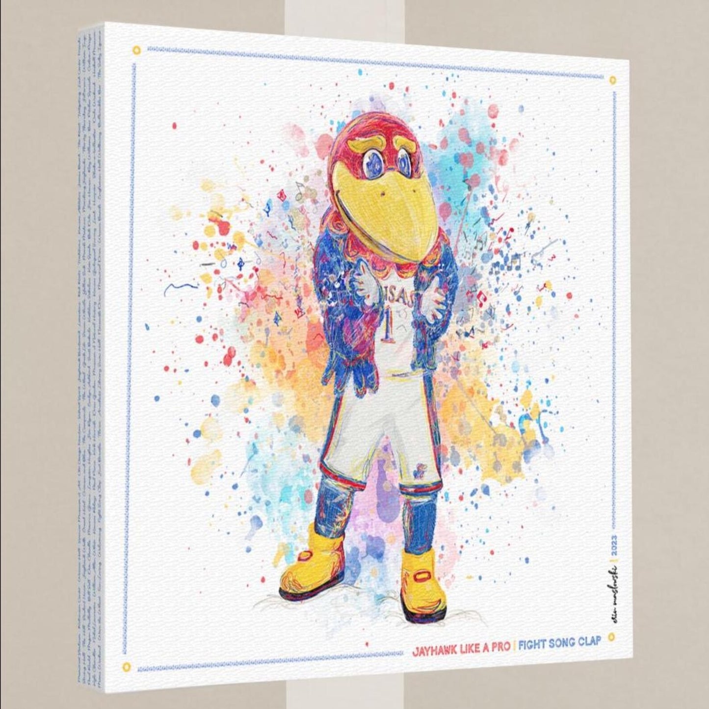 A colorful and vibrant illustration of a bird mascot, likely representing a sports team or organization, wearing a uniform and standing in a dynamic pose.
