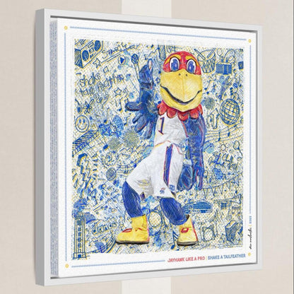 a colorful and whimsical depiction of a bird mascot, with various elements such as musical notes, clouds, and other abstract shapes surrounding the mascot.